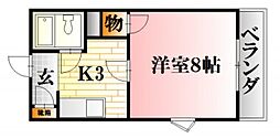 ボヌール中尾 1Kの間取図画像