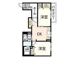 ソレイユ2番館 2DKの間取図画像