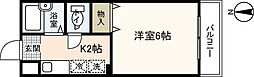 フローラ岡本B 1Kの間取図画像