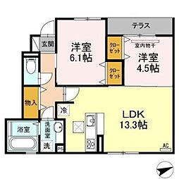 ダン・ルミエール 2LDKの間取図画像