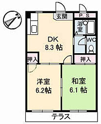 ドミール土井B 2DKの間取図画像