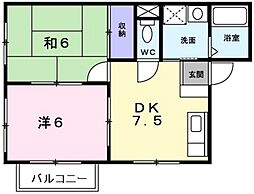 シーソンメゾン 2DKの間取図画像