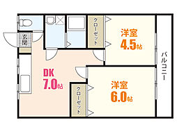 沓水ビル 2DKの間取図画像