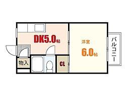 野地ハイツ 3階1DKの間取り