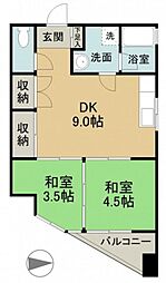 西観音ビル 2LDKの間取図画像