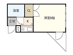 キューブ井口台 4階1Kの間取り
