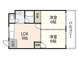 コーポＰＡＬ 3階2DKの間取り
