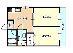大宮コーポラス 4階2DKの間取り