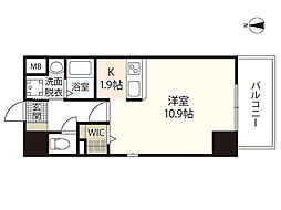 ひらいちセブン 9階ワンルームの間取り