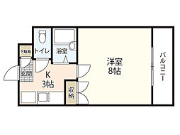 チェリーヒルズ南観音 1階1Kの間取り