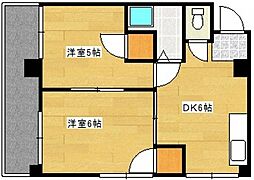 ヤマトビル 4階2DKの間取り