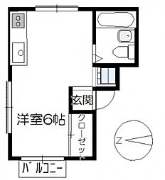 コーポ竹内 2階1Kの間取り
