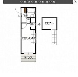 リバーサイド楽々園 1階1Kの間取り