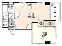 プチメゾン久保 3階1LDKの間取り