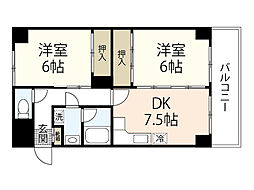 市川マンション 6階2DKの間取り