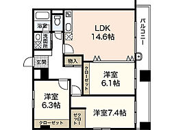 ラフォーレ十日市 8階3LDKの間取り