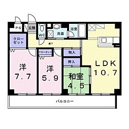 プラザ初雪Ａ−1 5階3LDKの間取り