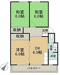 シャトー巌 2階3DKの間取り