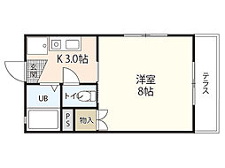 コーポヤナギ 1Kの間取図画像