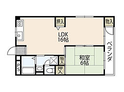 小川マンション 3階1LDKの間取り