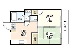 第7山本ビル 7階2DKの間取り