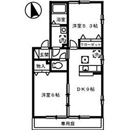 アドミラブール　Ａ棟 1階2DKの間取り