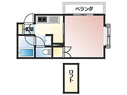 ウエスト長束 2階1Kの間取り