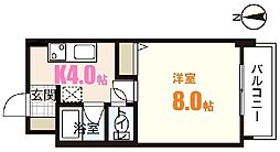 アヴァンセ中筋II 2階1Kの間取り