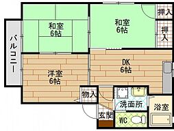 ディアス西原 2階3DKの間取り