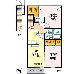 ヴィラージュ　C棟 2階2DKの間取り
