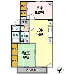 セジュール大谷　Ｂ棟 2階2LDKの間取り