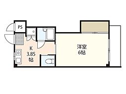 リザハウス西広島 5階1Kの間取り