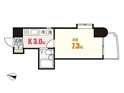 グランドール西原 7階1Kの間取り
