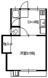 コーポ柳庵B棟 2階1DKの間取り