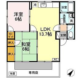 セジュール中村　B棟 1階2LDKの間取り