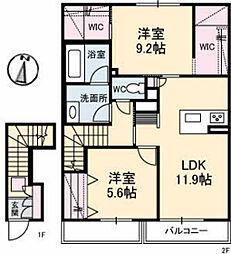 ミラベル古江 2階2LDKの間取り
