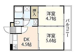 三筋川コーポ 3階2DKの間取り