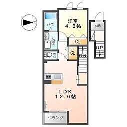 アクアブロー 2階1LDKの間取り