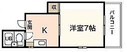 サンライズ五観橋2 1Kの間取図画像