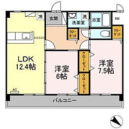 クレストテンマ 2LDKの間取図画像