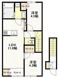 (仮称)北栄新築アパートA棟 2LDKの間取図画像