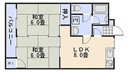 コーポサンシャイン 4階2LDKの間取り