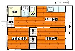 堀田ビル 6階3DKの間取り