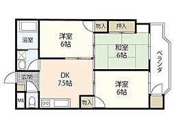 中川ビル 3階3DKの間取り