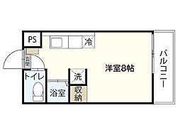ダリアビル 4階ワンルームの間取り
