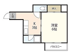 山本ビル（三篠） 2階1Kの間取り