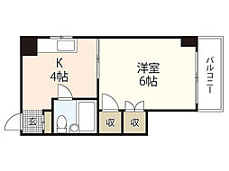 大和ビル 4階1Kの間取り