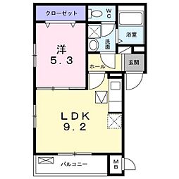 アビテ　オヴェスト　カンオン 1階1LDKの間取り
