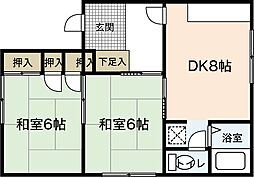 ヴィラ天神 2階2DKの間取り