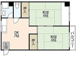 上竹ビル 4階2DKの間取り